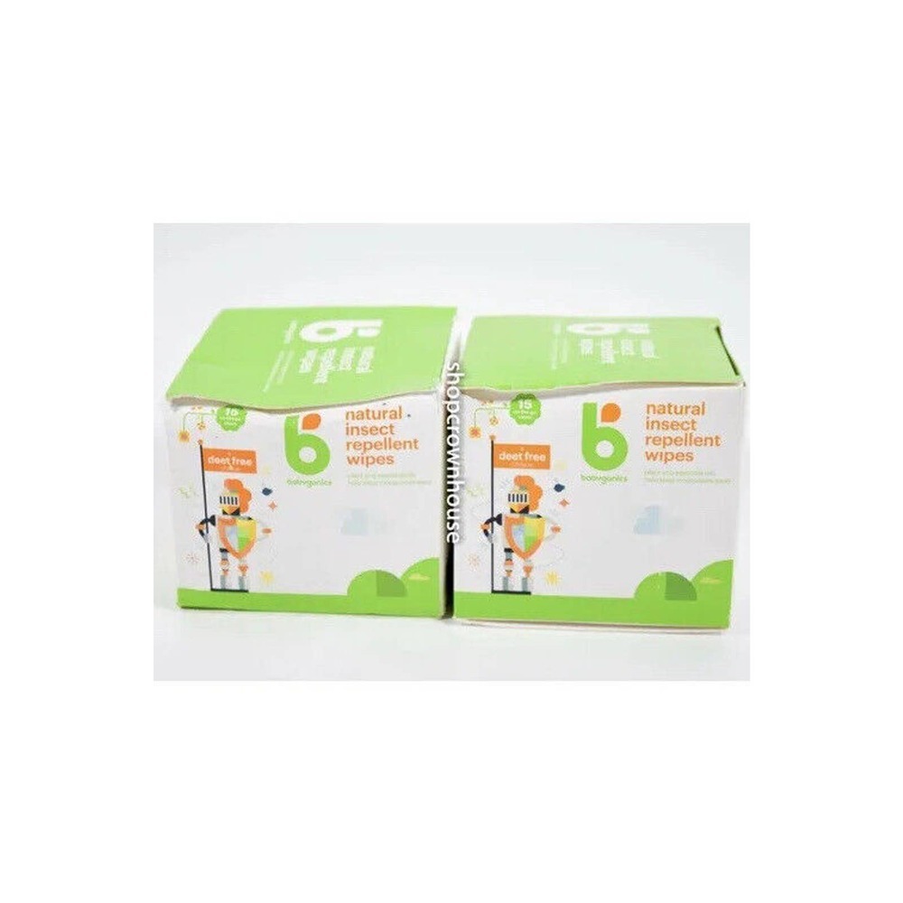 2 Babyganics Natural Insect Repellent Wipes 15ct Each Box Total of 30 Deet Free